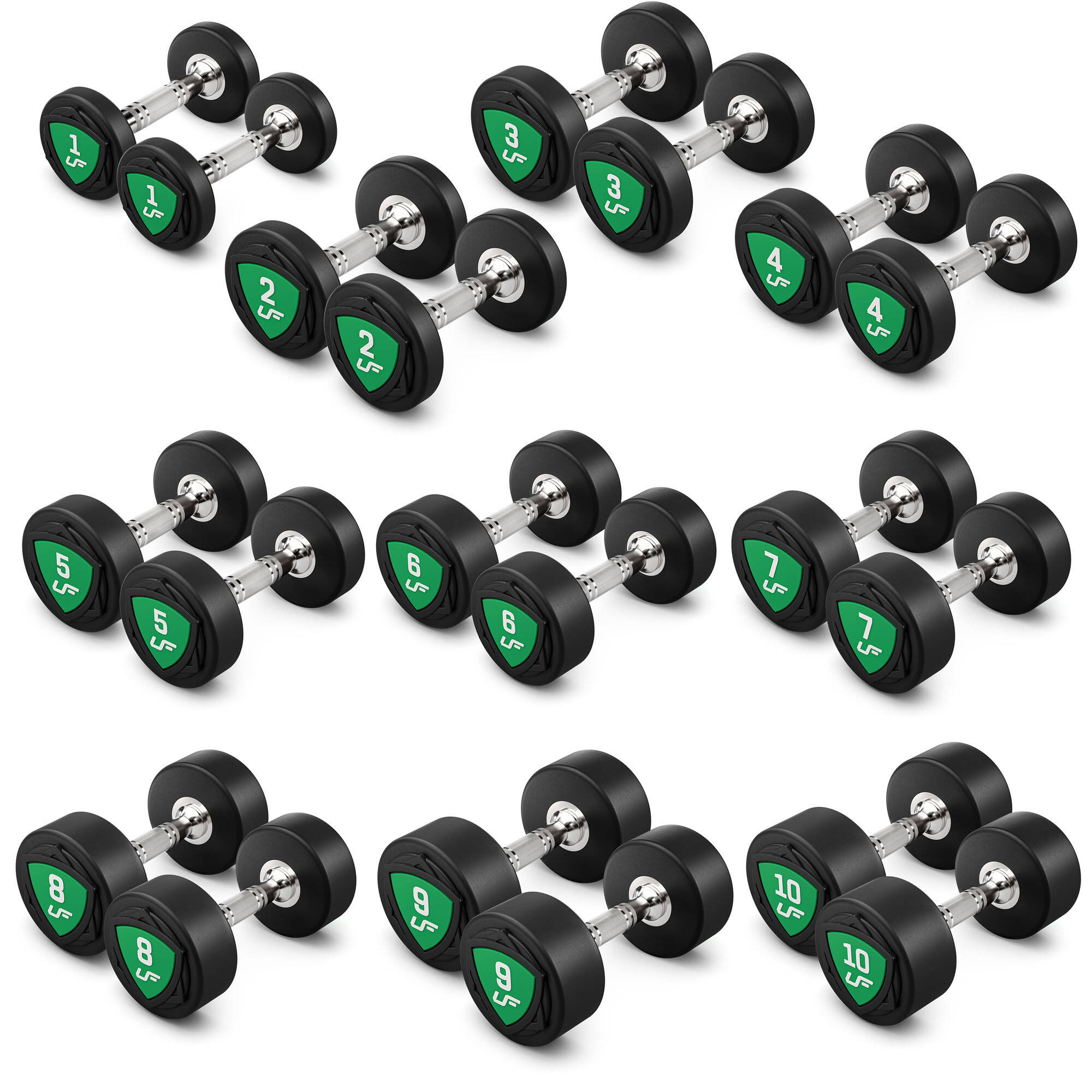 Juego de mancuernas de poliuretano1-10kg (incrementos de 1 kg) 110 kg + soporte para mancuernas UR-S005- UpForm