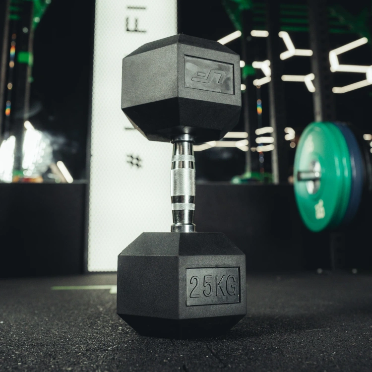 Rubber-coated HEX cast-iron dumbbell 25 kg - UpForm