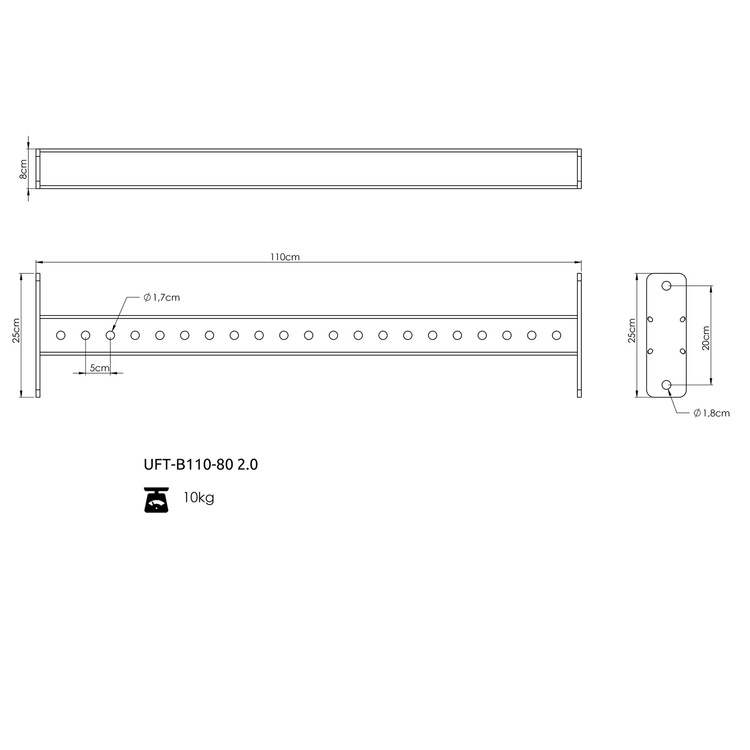 Belka łącząca z otworami 110 cm do klatek RIG PRO 80x80 - UpForm
