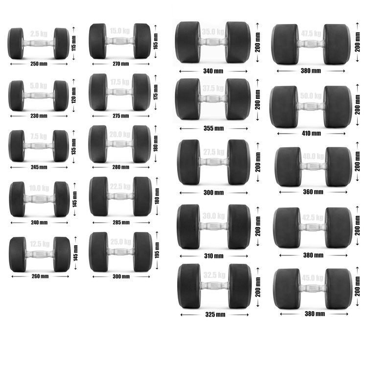 Zestaw hantli gumowanych HQ 2,5-25 kg ze stojakiem MF-S002 - SmartGym Fitness Accessories