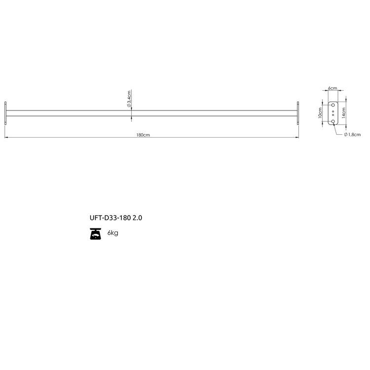 Jednoduchá hrazda 33mm 180cm UFT-D33-180 2.0 - UpForm