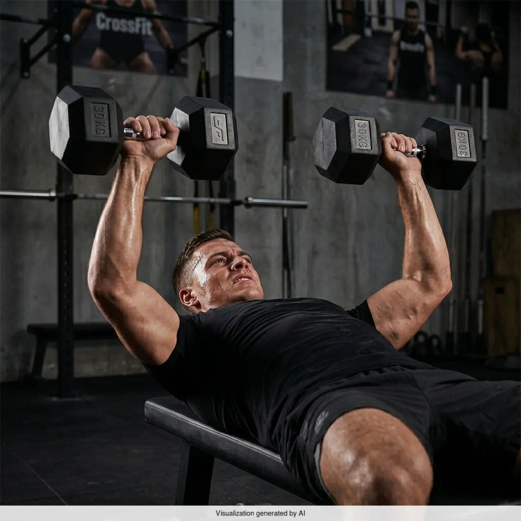 Ganteră HEX din fontă cu acoperire din cauciuc 22,5 kg - UpForm