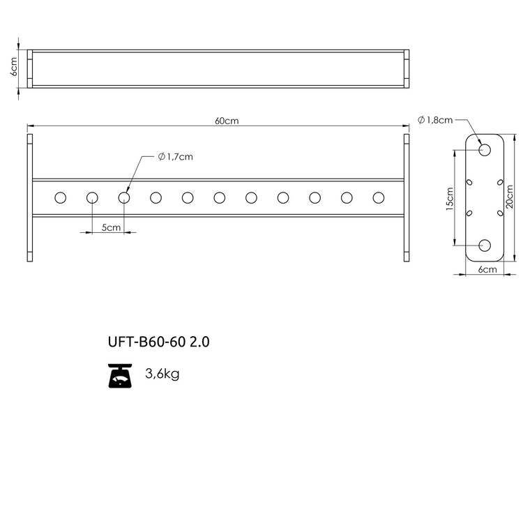 Összekötő gerenda lyukakkal 60x60 60cm UFT-B60 2.0 - UpForm