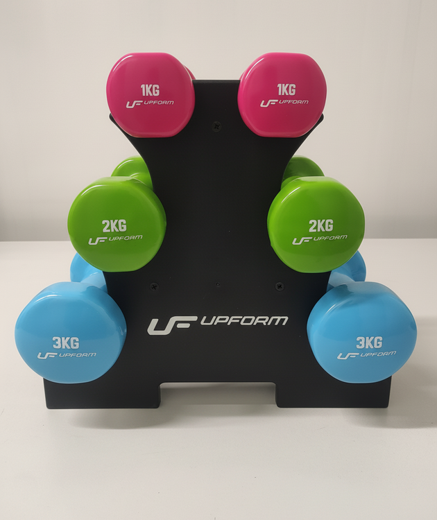 Vinyl-Fitness-Hantelset 12 kg mit Ständer – UpForm