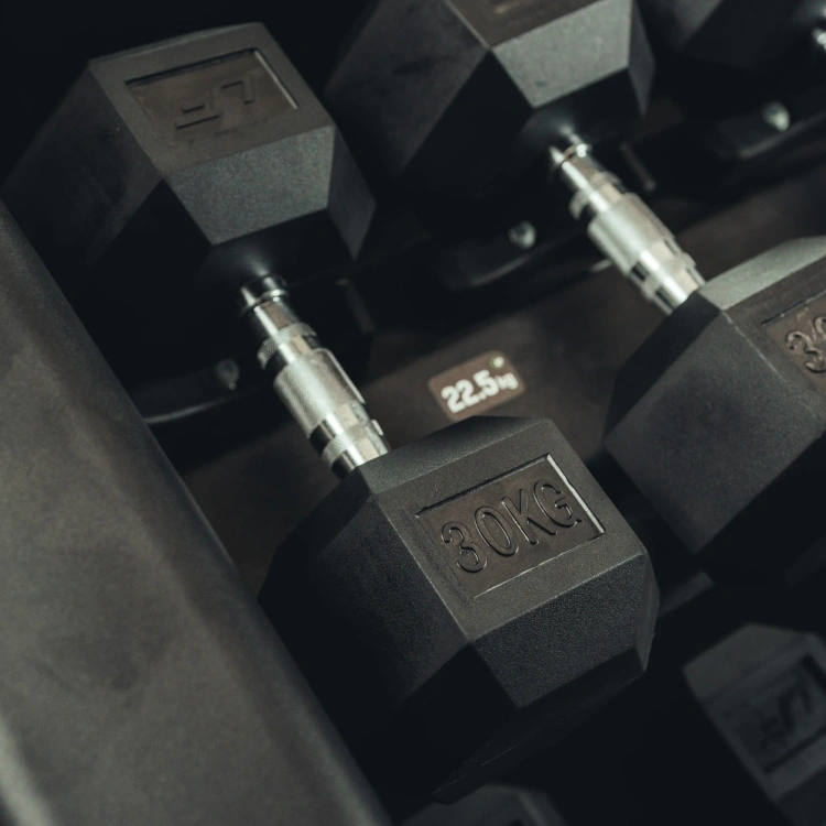 Rubber-coated HEX cast-iron dumbbell 30 kg - UpForm