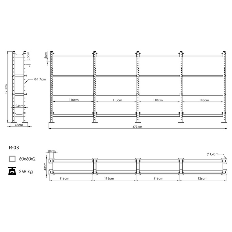 Modulárny regálový systém na tréningové príslušenstvo COMPACT R-03 – UpForm