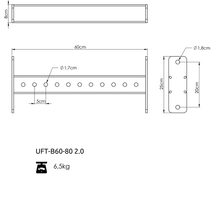 Grindă de legătură cu găuri 80x80 60cm UFT-B60 2.0 - UpForm