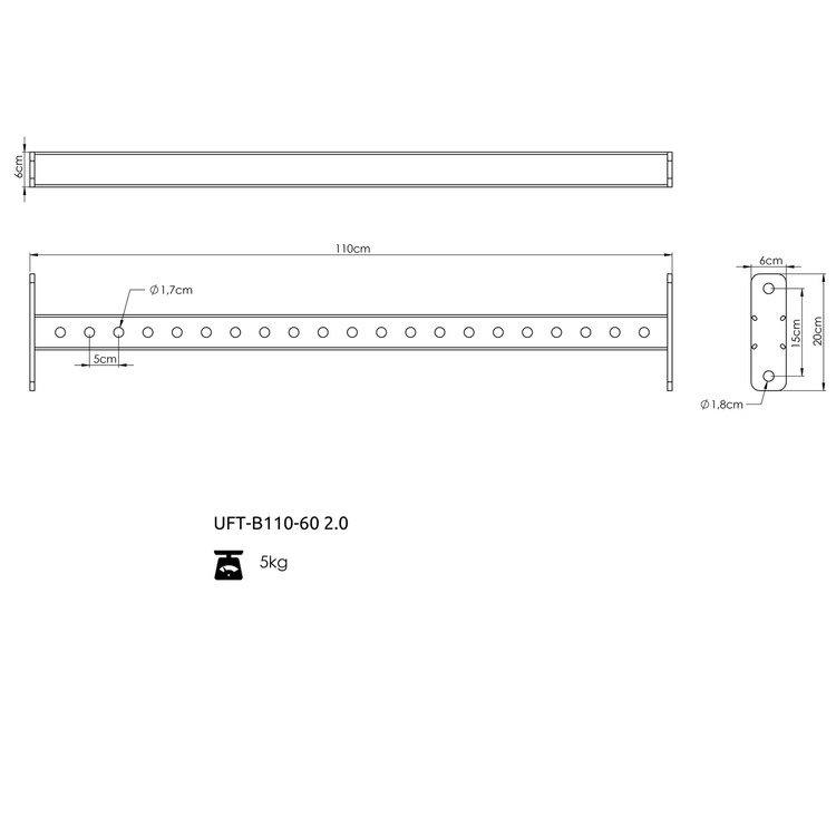 Barra de conexión para jaulas de entrenamiento o racks 60x60 110 cm UFT-B110 2.0 - UpForm