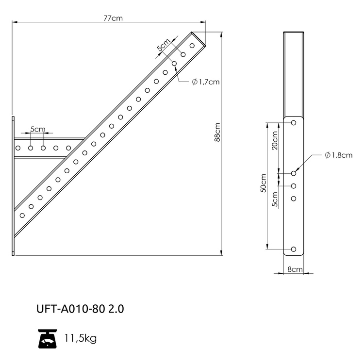 Keresztrúd 45 fok 80x80 UFT-A010 2.0 - UpForm
