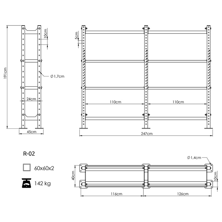 Raft modular pentru accesorii de antrenament COMPACT R-02 - UpForm